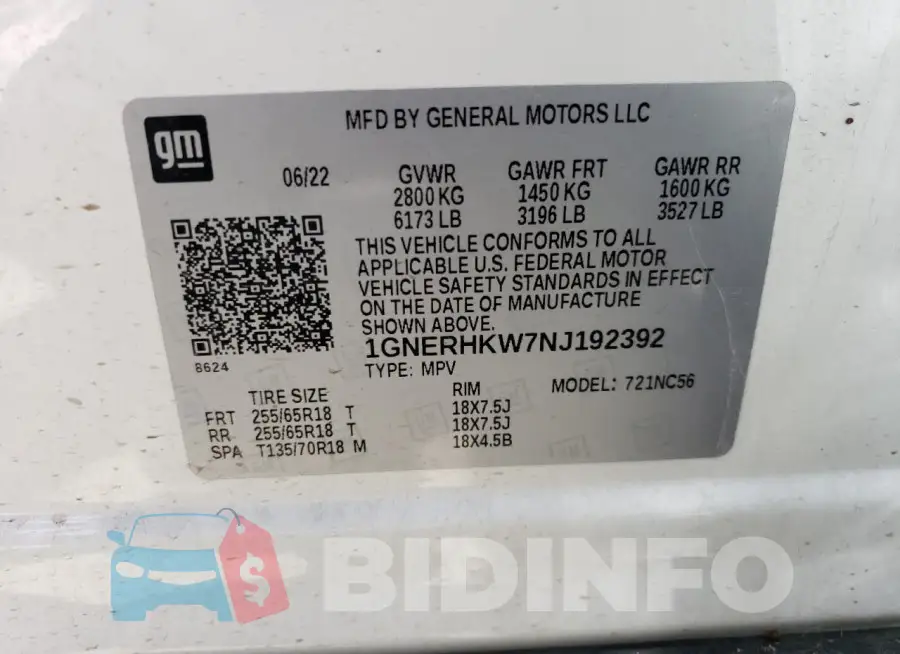 1GNERHKW7NJ192392 Photo# 13
