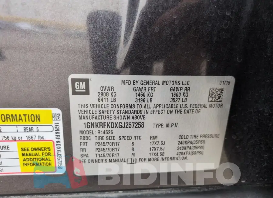 1GNKRFKDXGJ257258 Photo# 13