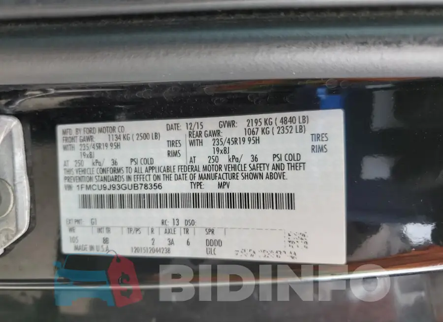 1FMCU9J93GUB78356 Photo# 14