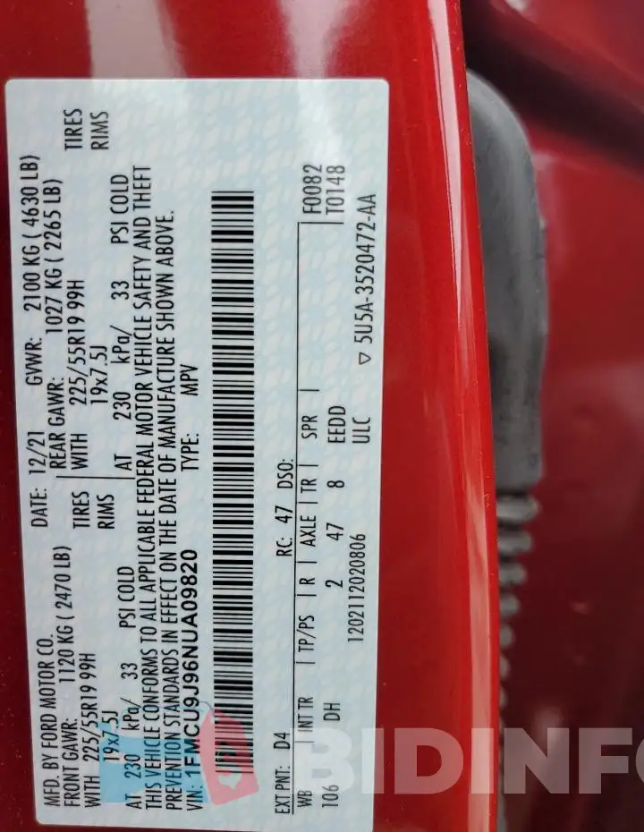 1FMCU9J96NUA09820 Photo# 13