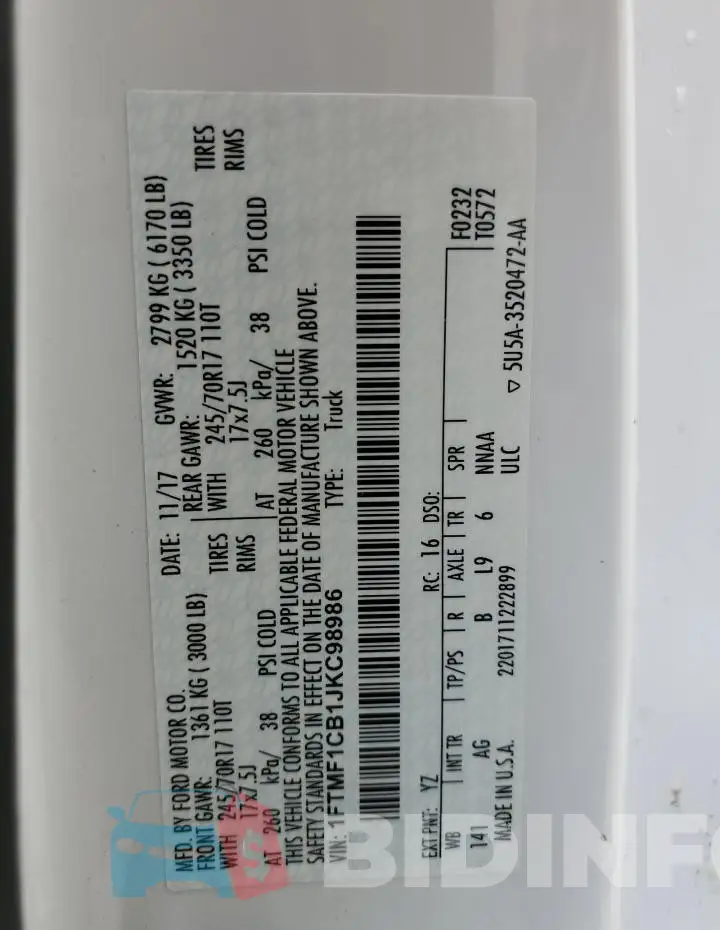 1FTMF1CB1JKC98986 Photo# 12