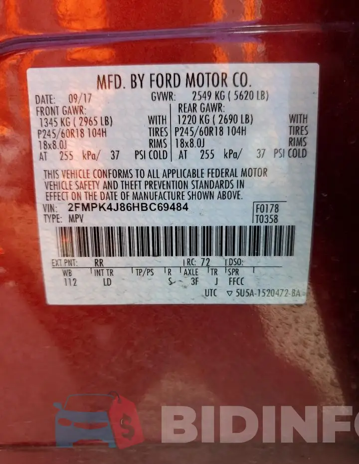 2FMPK4J86HBC69484 Photo# 14