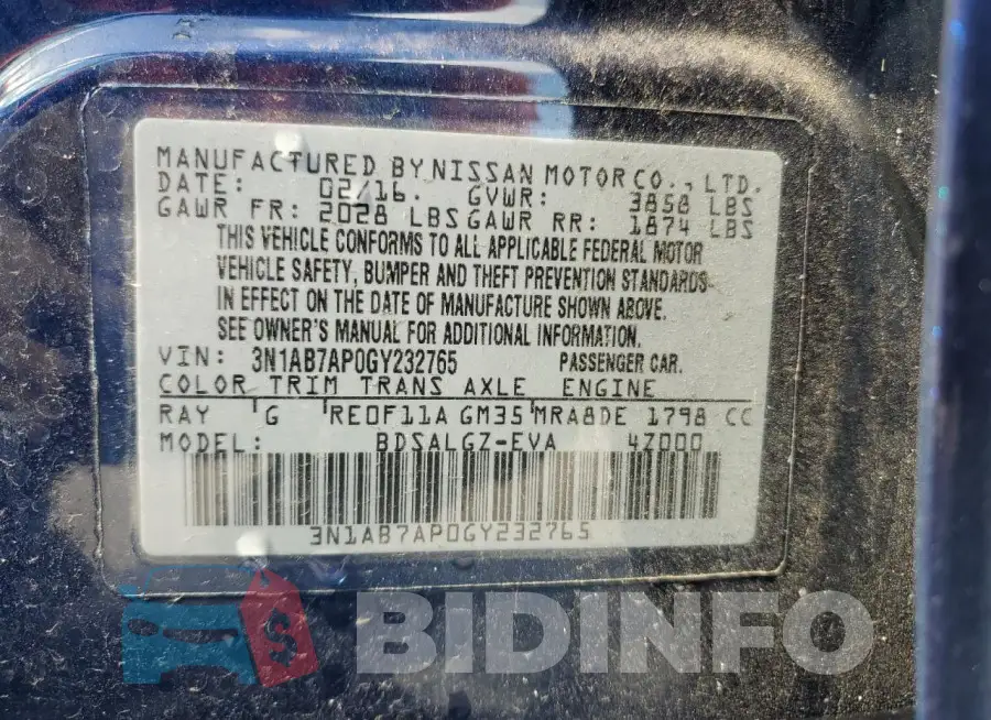 3N1AB7AP0GY232765 Photo# 13