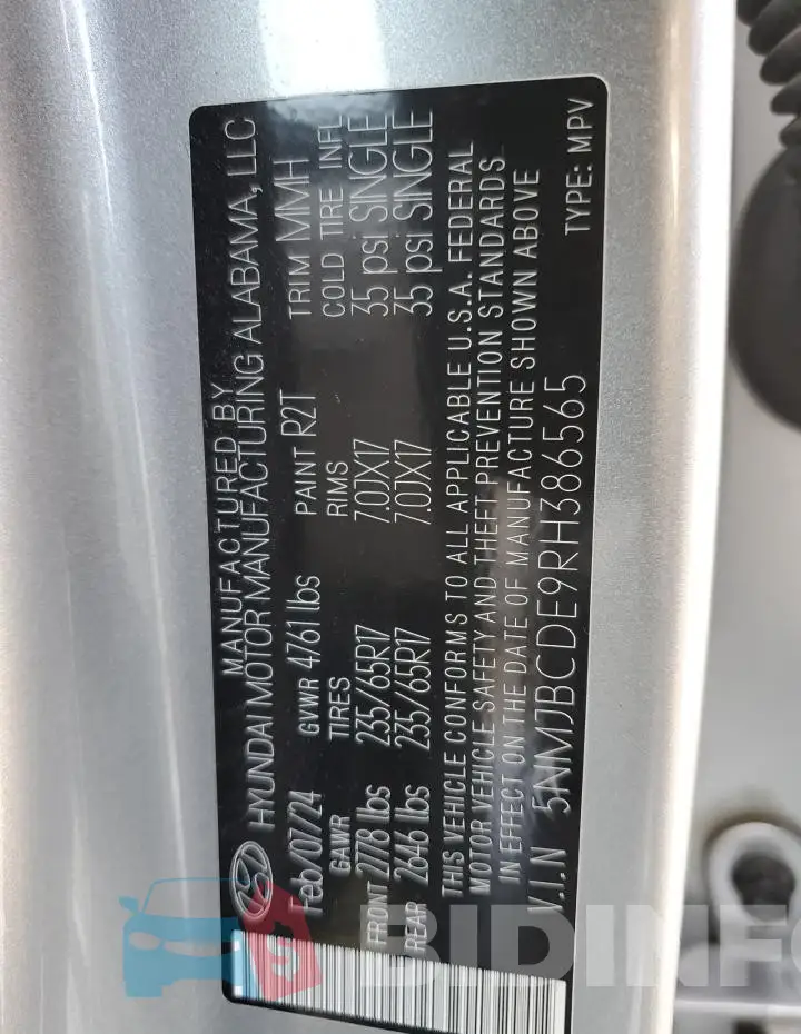 5NMJBCDE9RH386565 Photo# 13