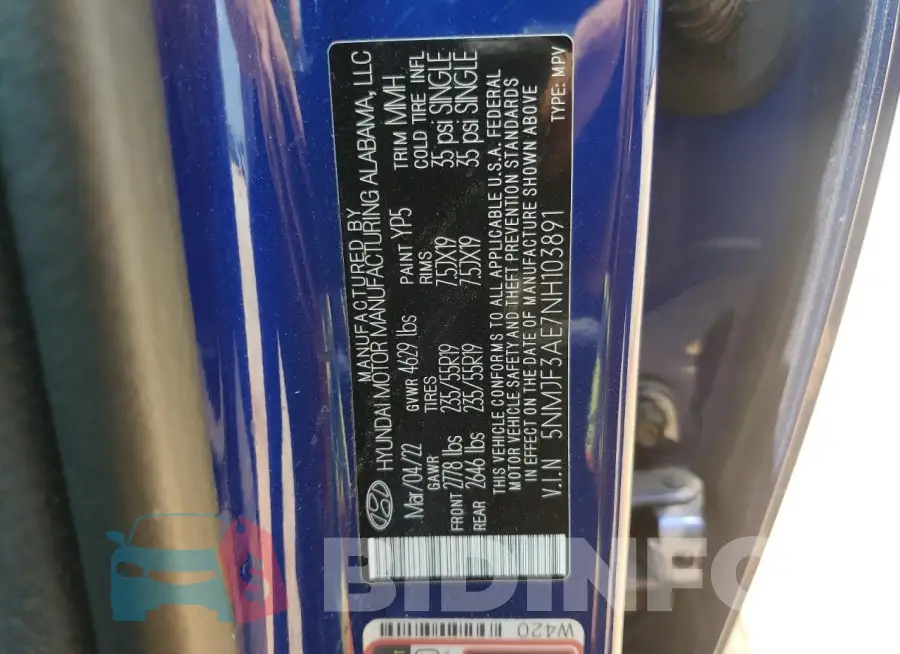 5NMJF3AE7NH103891 Photo# 13