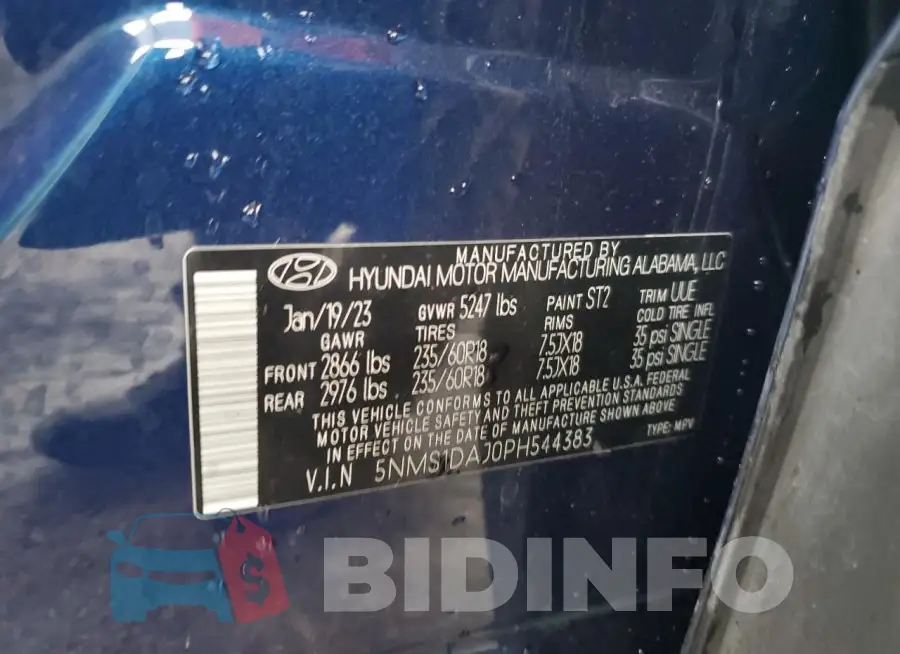 5NMS1DAJ0PH544383 Photo# 13
