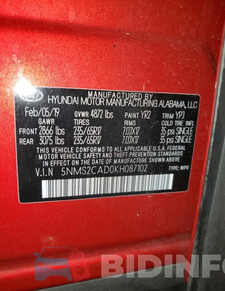 5NMS2CAD0KH087102 Photo# 14