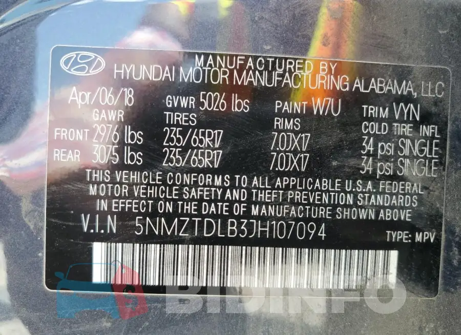5NMZTDLB3JH107094 Photo# 14