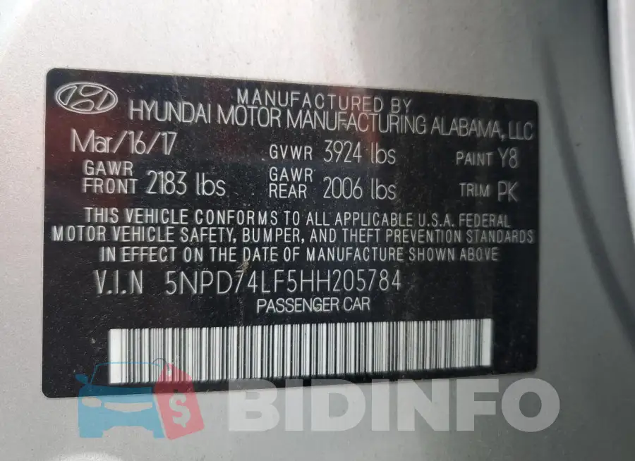 5NPD74LF5HH205784 Photo# 12