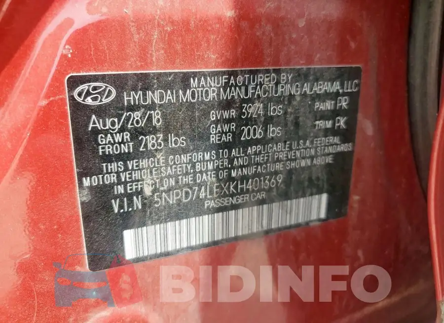 5NPD74LFXKH401369 Photo# 12