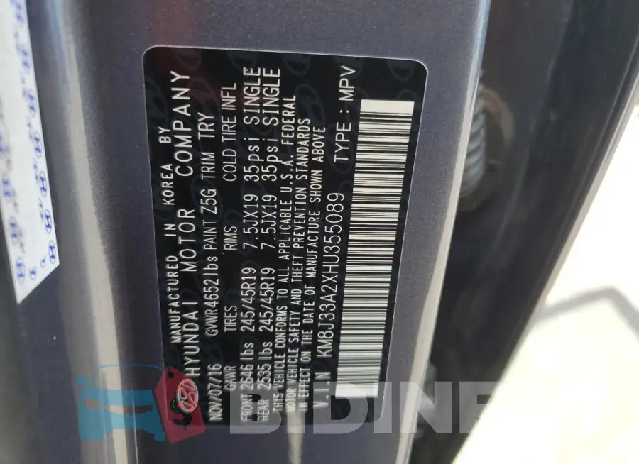 KM8J33A2XHU355089 Photo# 13