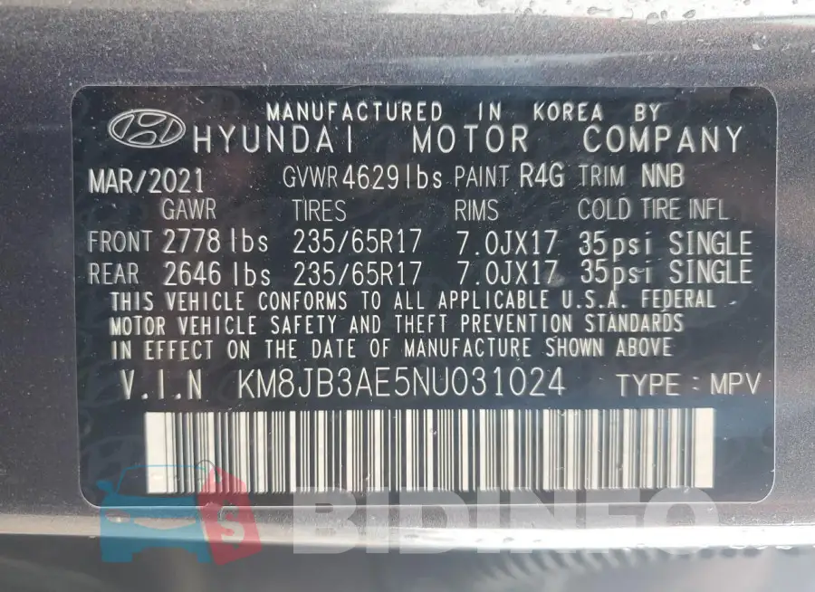 KM8JB3AE5NU031024 Photo# 14