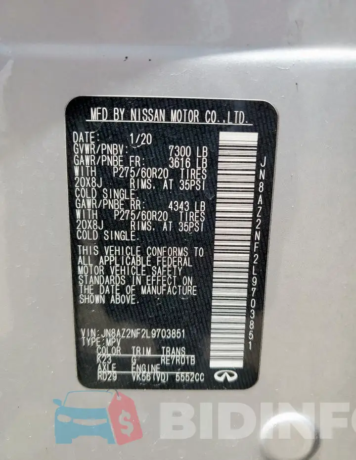 JN8AZ2NF2L9703851 Photo# 13