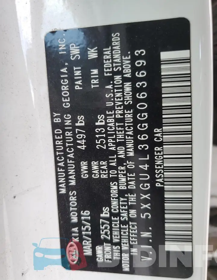 5XXGU4L36GG063693 Photo# 13