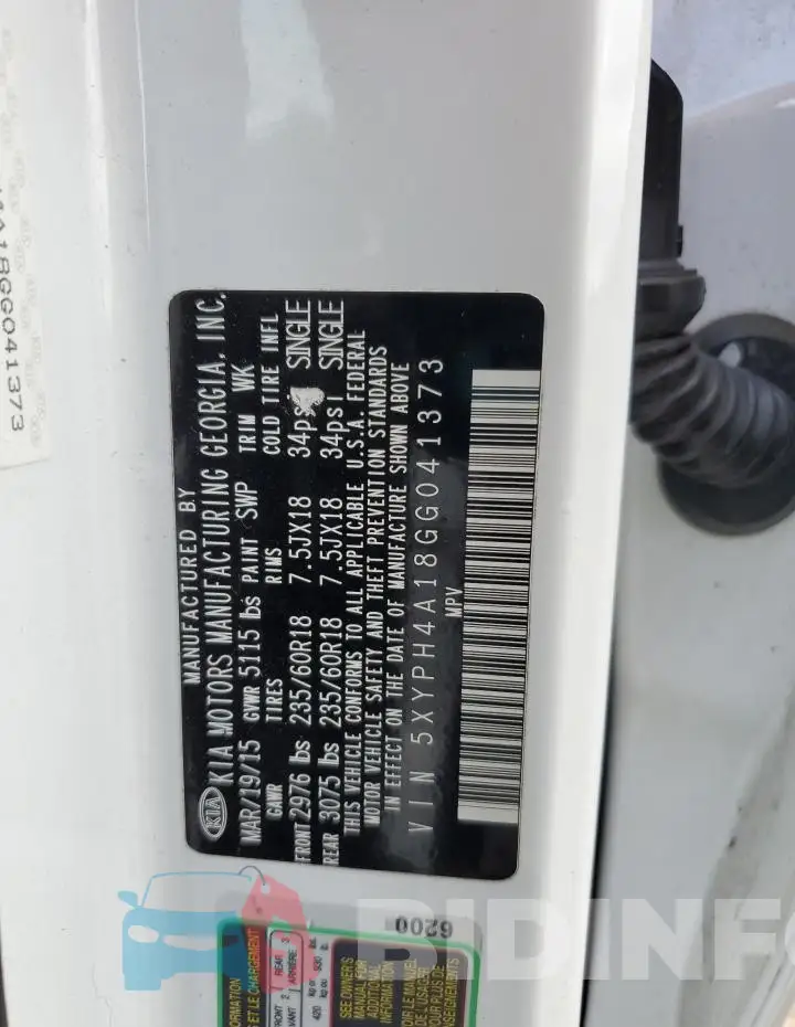 5XYPH4A18GG041373 Photo# 13