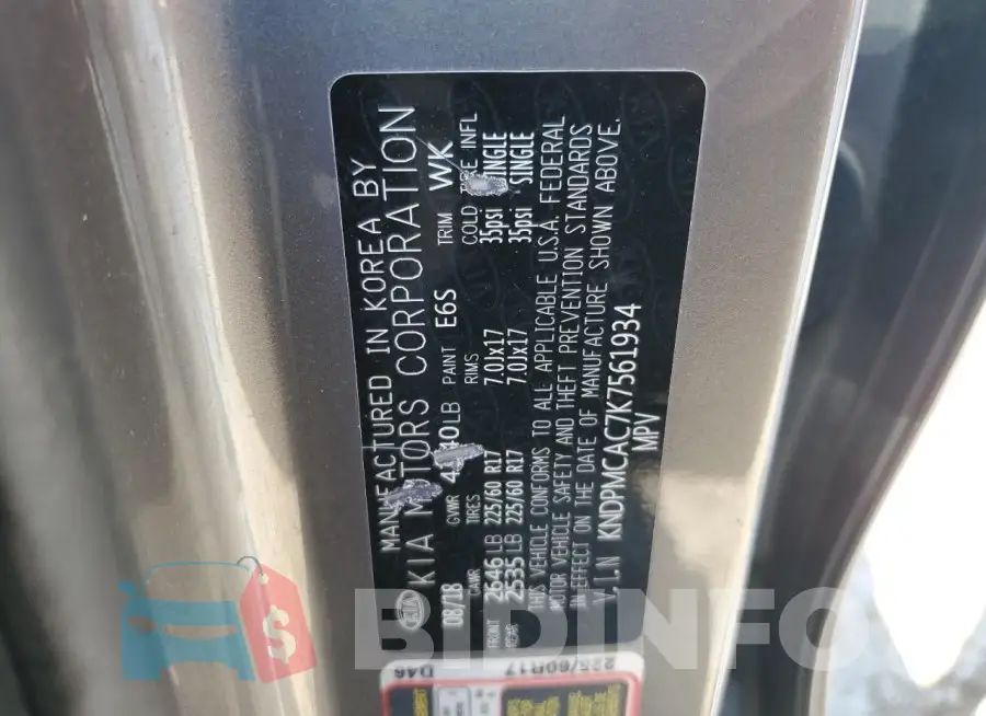 KNDPMCAC7K7561934 Photo# 14