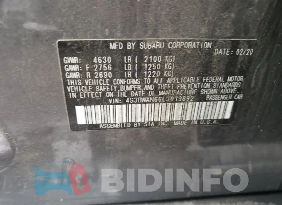 4S3BWAN66L3019892 Photo# 12