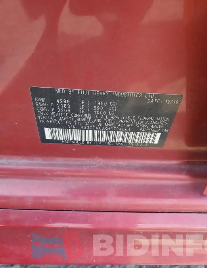 4S3GTAK6XH3704861 Photo# 12