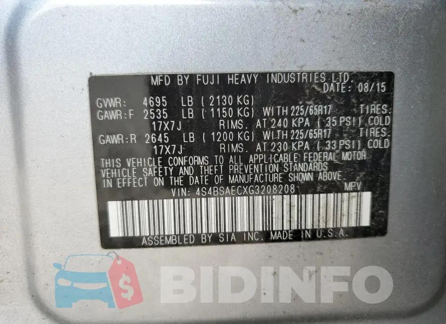 4S4BSAECXG3208208 Photo# 12