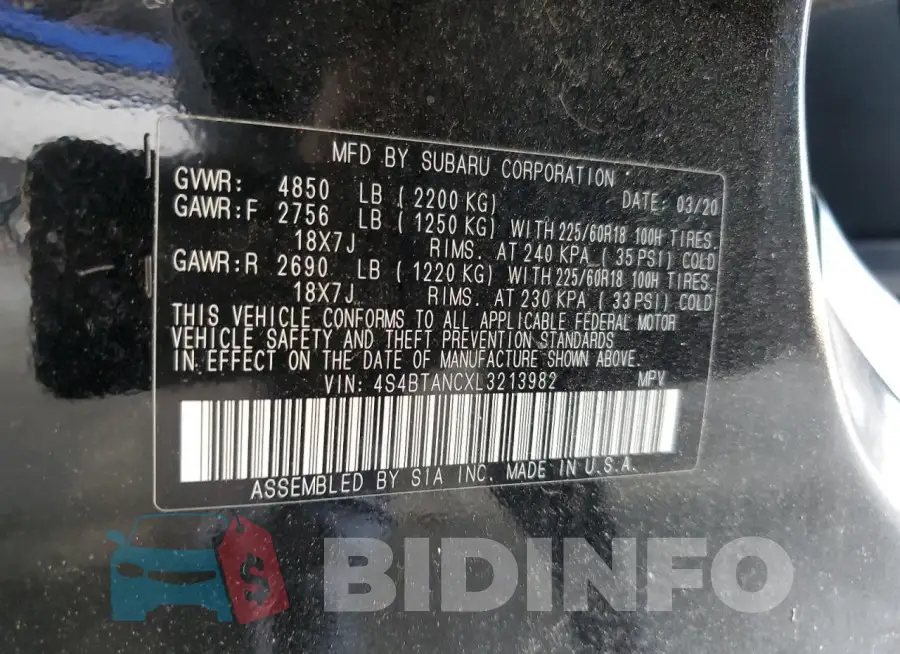 4S4BTANCXL3213982 Photo# 12