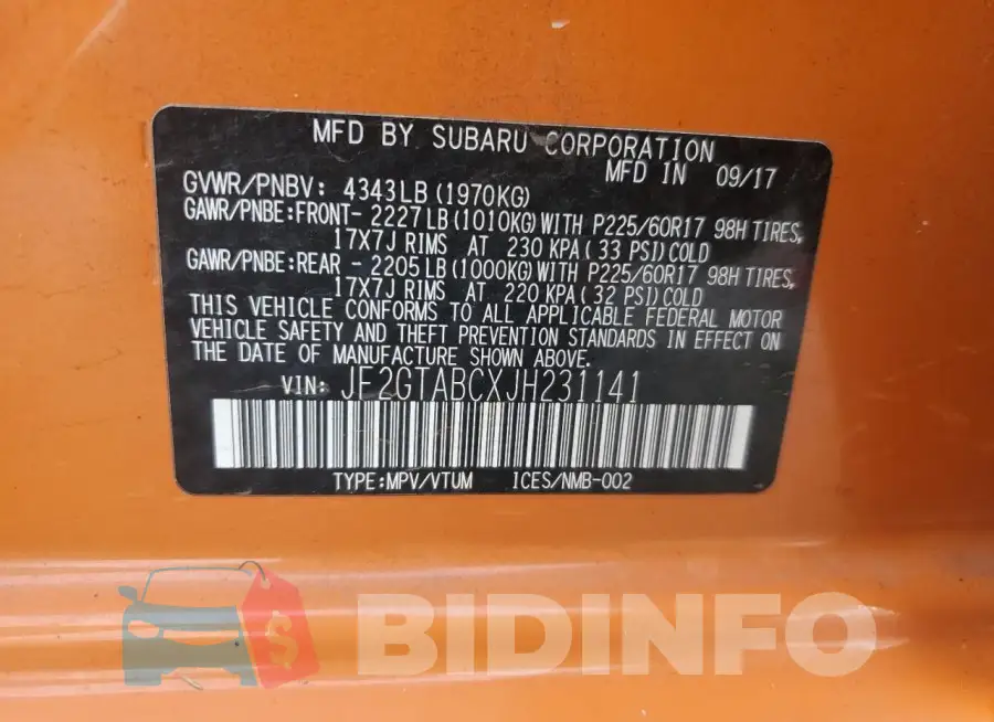 JF2GTABCXJH231141 Photo# 13