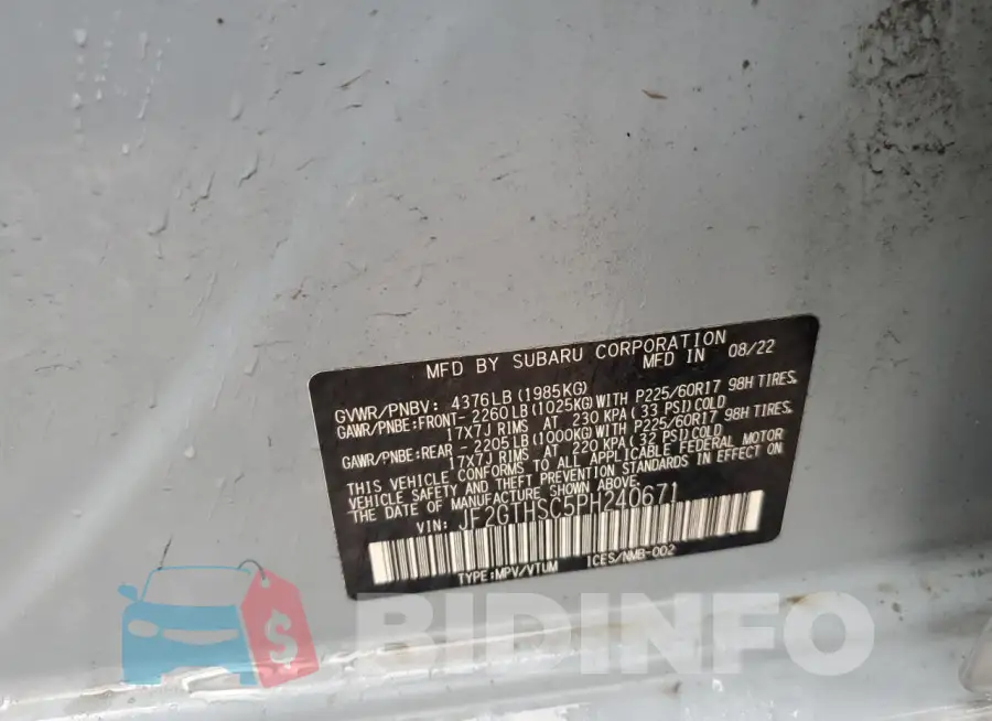 JF2GTHSC5PH240671 Photo# 13