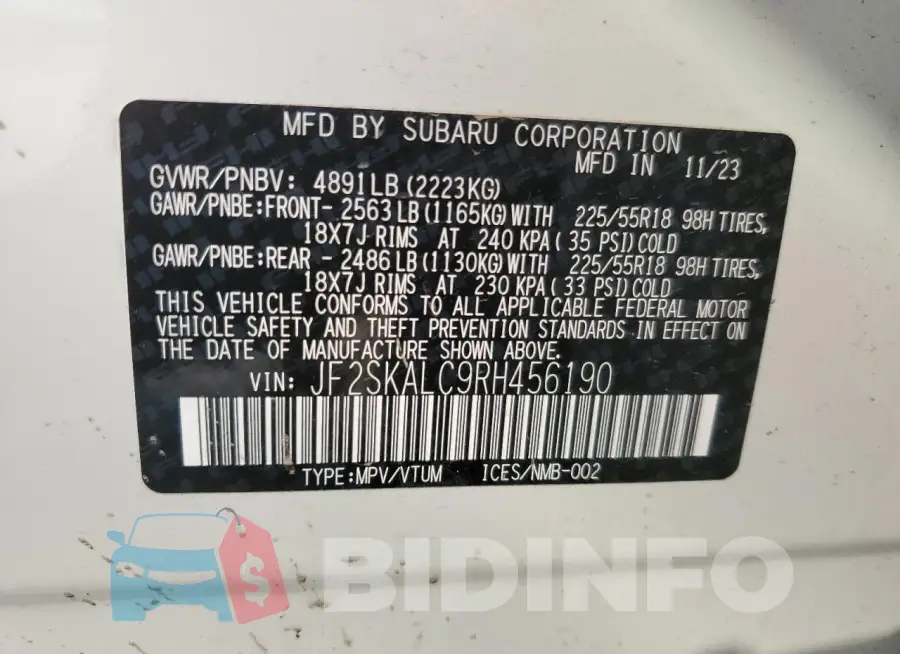JF2SKALC9RH456190 Photo# 13