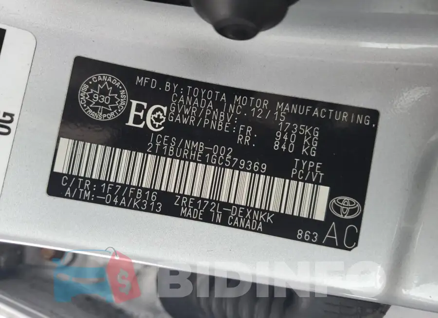 2T1BURHE1GC579369 Photo# 12