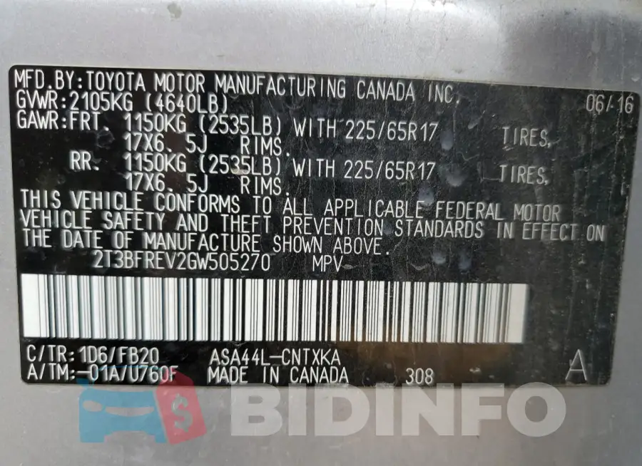 2T3BFREV2GW505270 Photo# 13