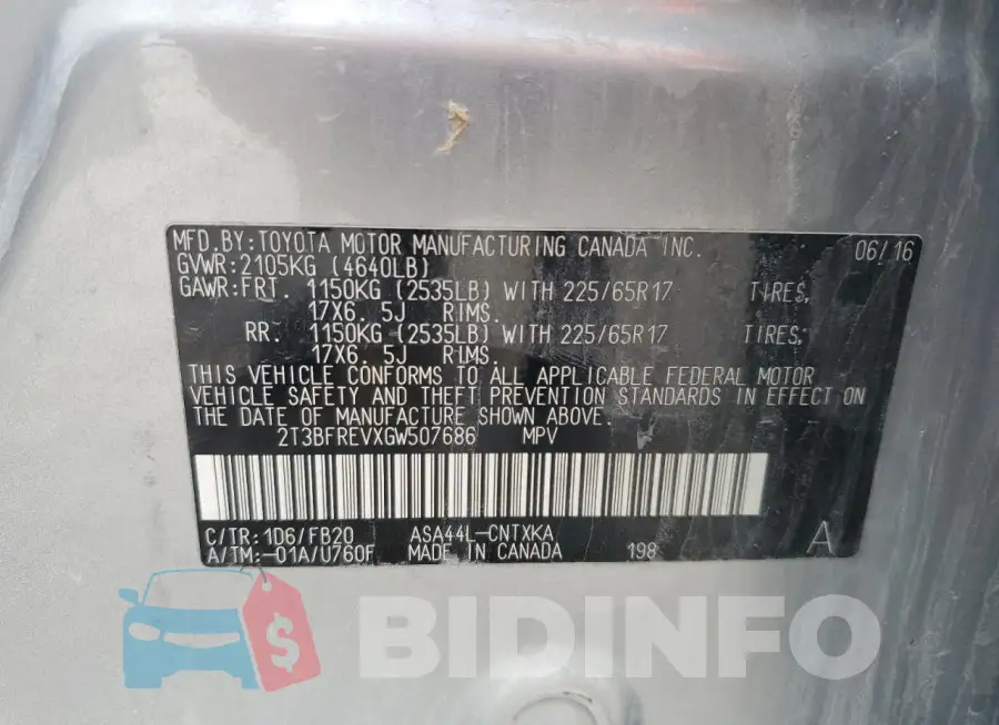 2T3BFREVXGW507686 Photo# 12