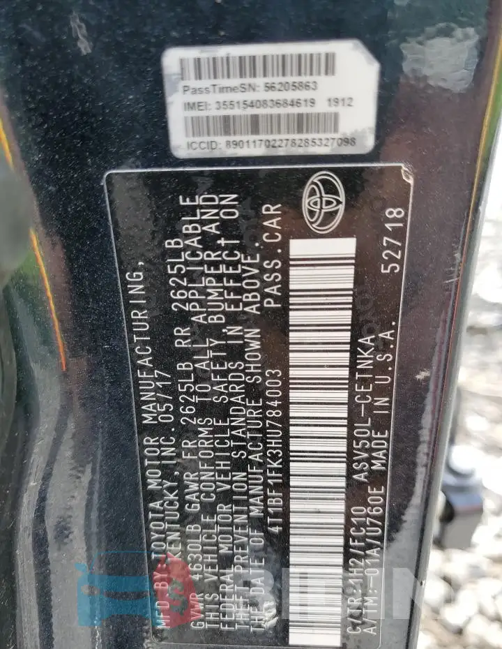 4T1BF1FK3HU784003 Photo# 12