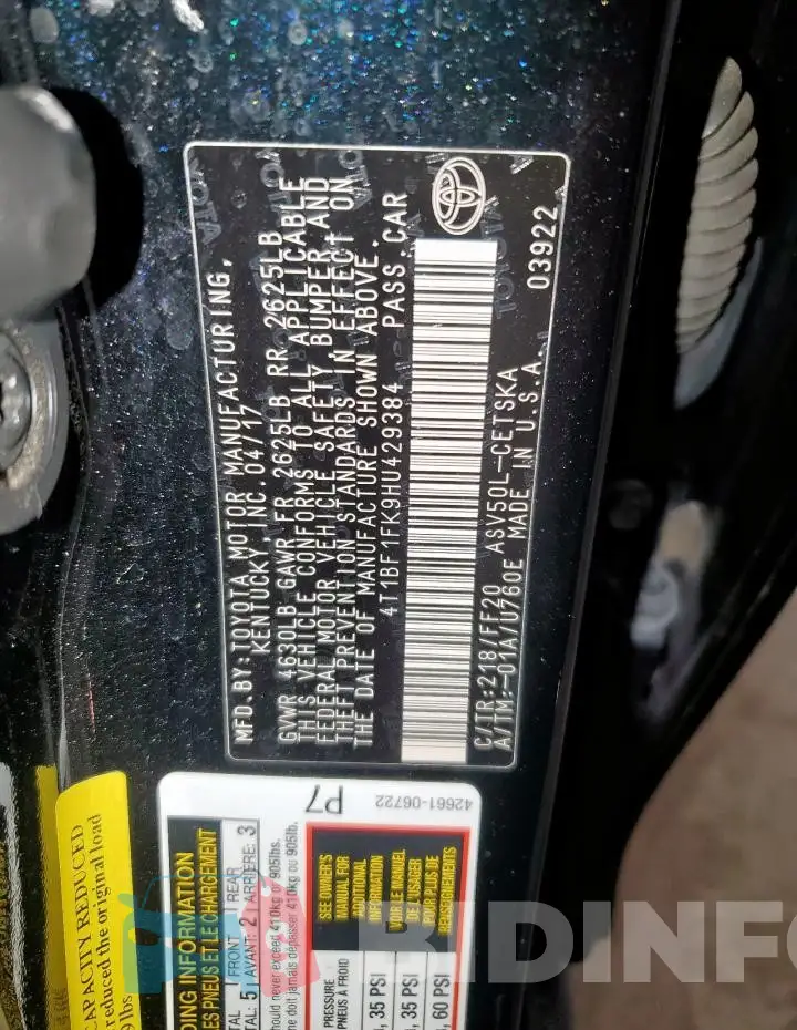 4T1BF1FK9HU429384 Photo# 12