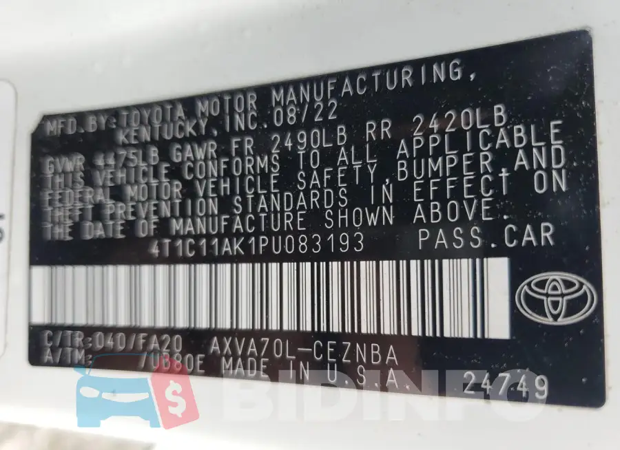 4T1C11AK1PU083193 Photo# 12