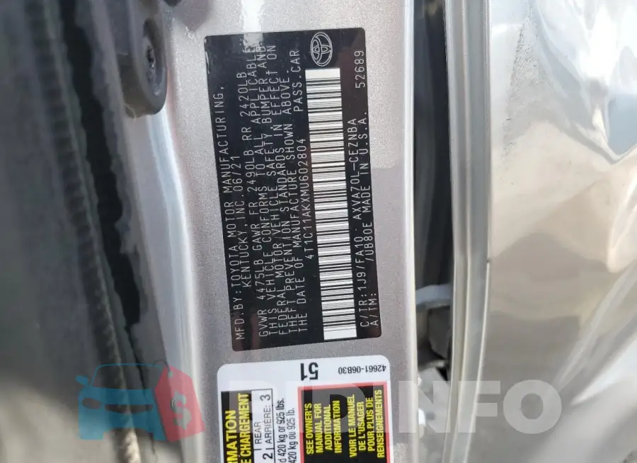 4T1C11AKXMU602804 Photo# 12