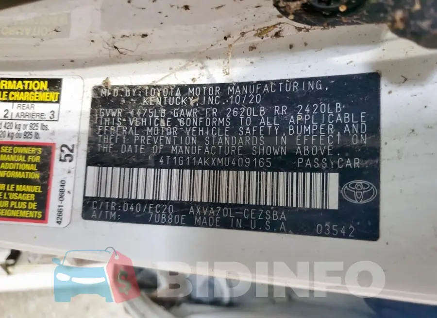 4T1G11AKXMU409165 Photo# 12