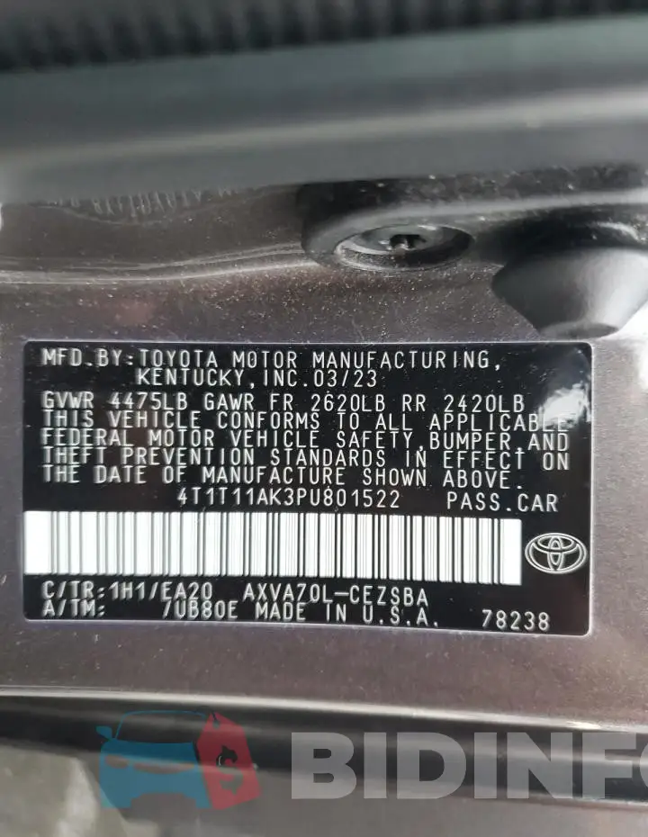 4T1T11AK3PU801522 Photo# 12