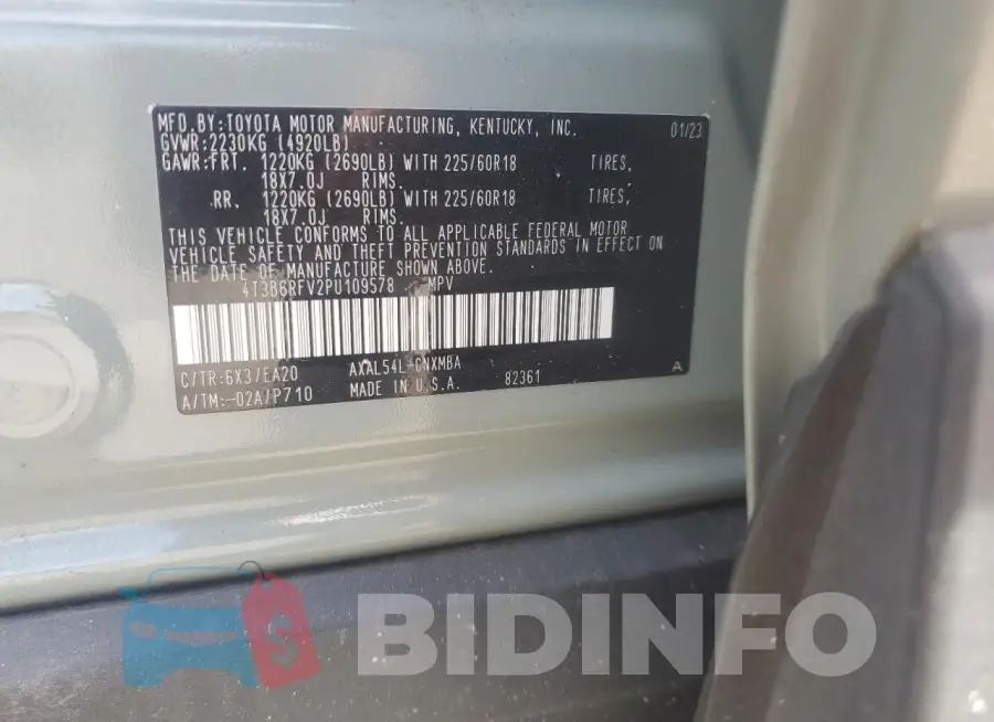 4T3B6RFV2PU109578 Photo# 13