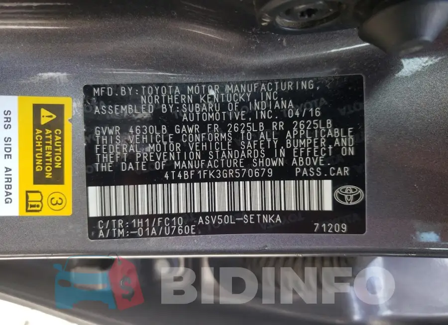 4T4BF1FK3GR570679 Photo# 12