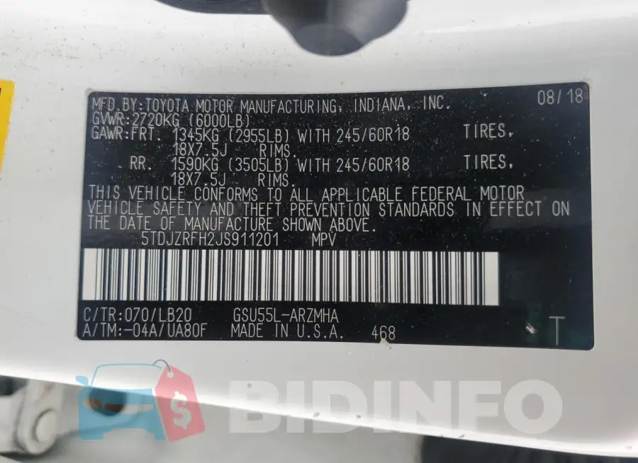 5TDJZRFH2JS911201 Photo# 14