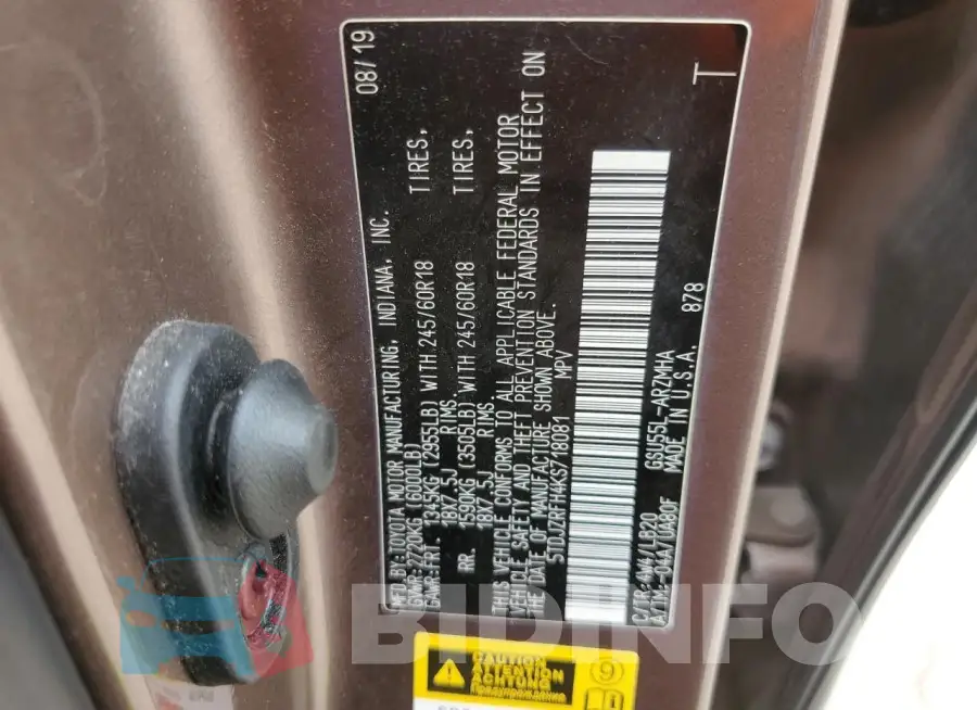 5TDJZRFH4KS718081 Photo# 13