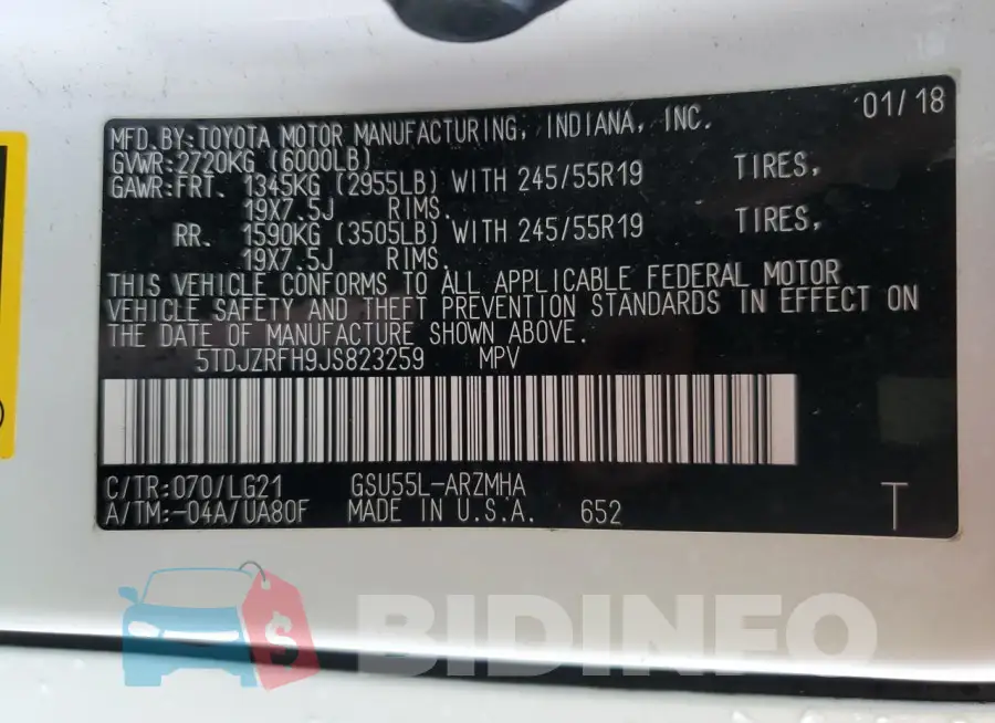 5TDJZRFH9JS823259 Photo# 14