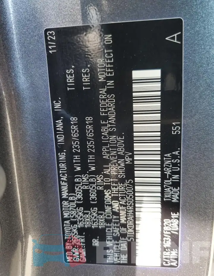 5TDKDRAH4RS050075 Photo# 13