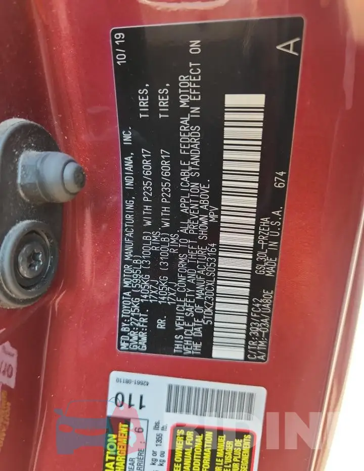 5TDKZ3DCXLS053164 Photo# 13