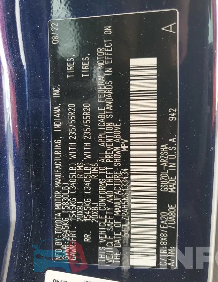 5TDLZRAH5NS133434 Photo# 14