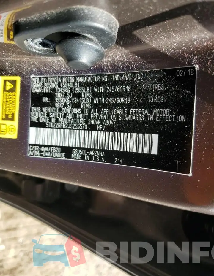 5TDZZRFH2JS255570 Photo# 13