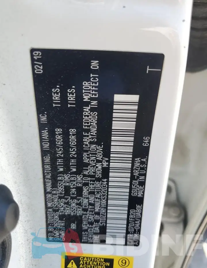 5TDZZRFHXKS320344 Photo# 13