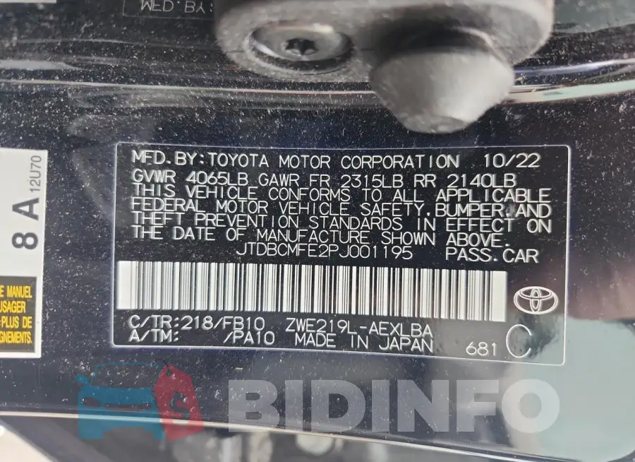 JTDBCMFE2PJ001195 Photo# 12