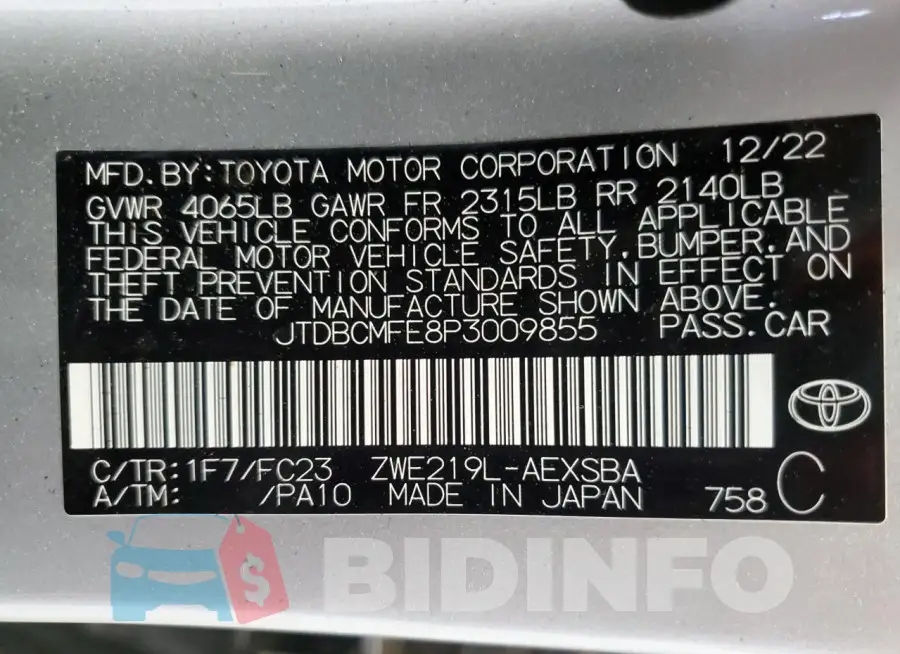 JTDBCMFE8P3009855 Photo# 13