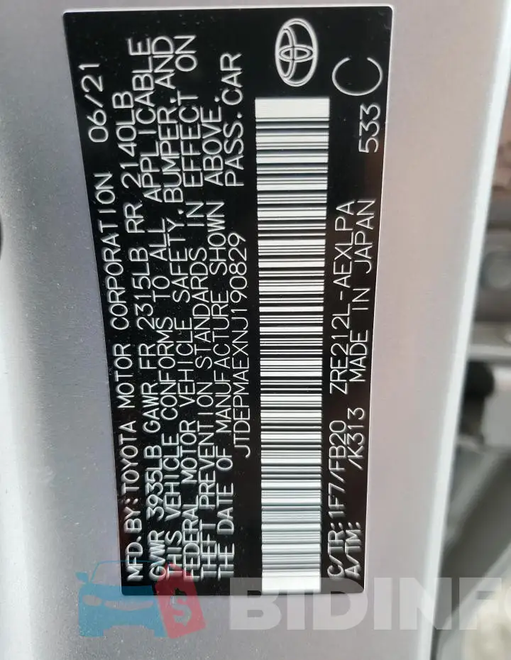 JTDEPMAEXNJ190829 Photo# 12