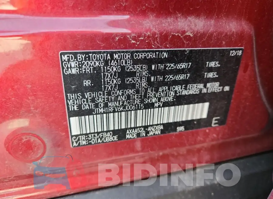 JTMH1RFV6KJ006115 Photo# 13